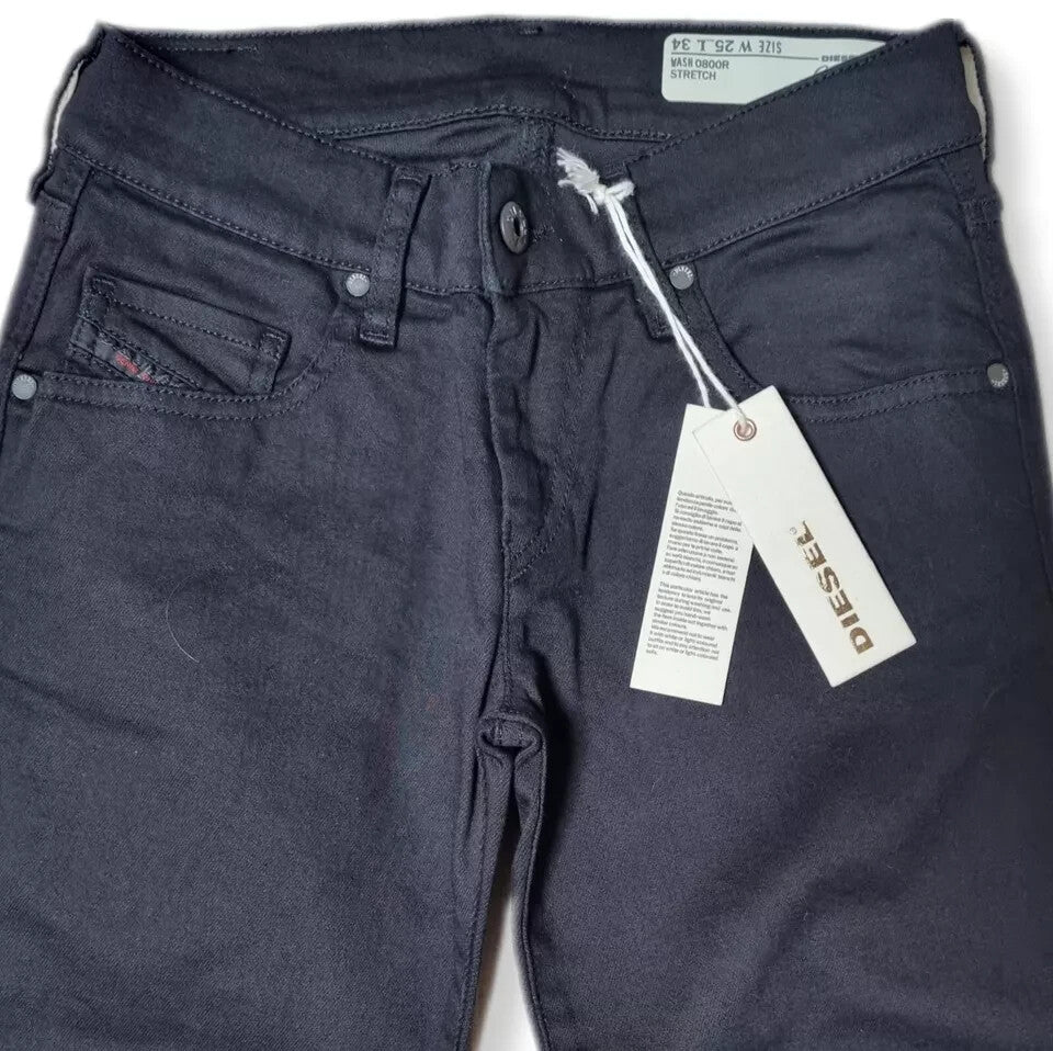 DIESEL Damen Jeanshose GRUPEE W25 L34 0800R Schwarz Super Slim Skinny LW BR3C