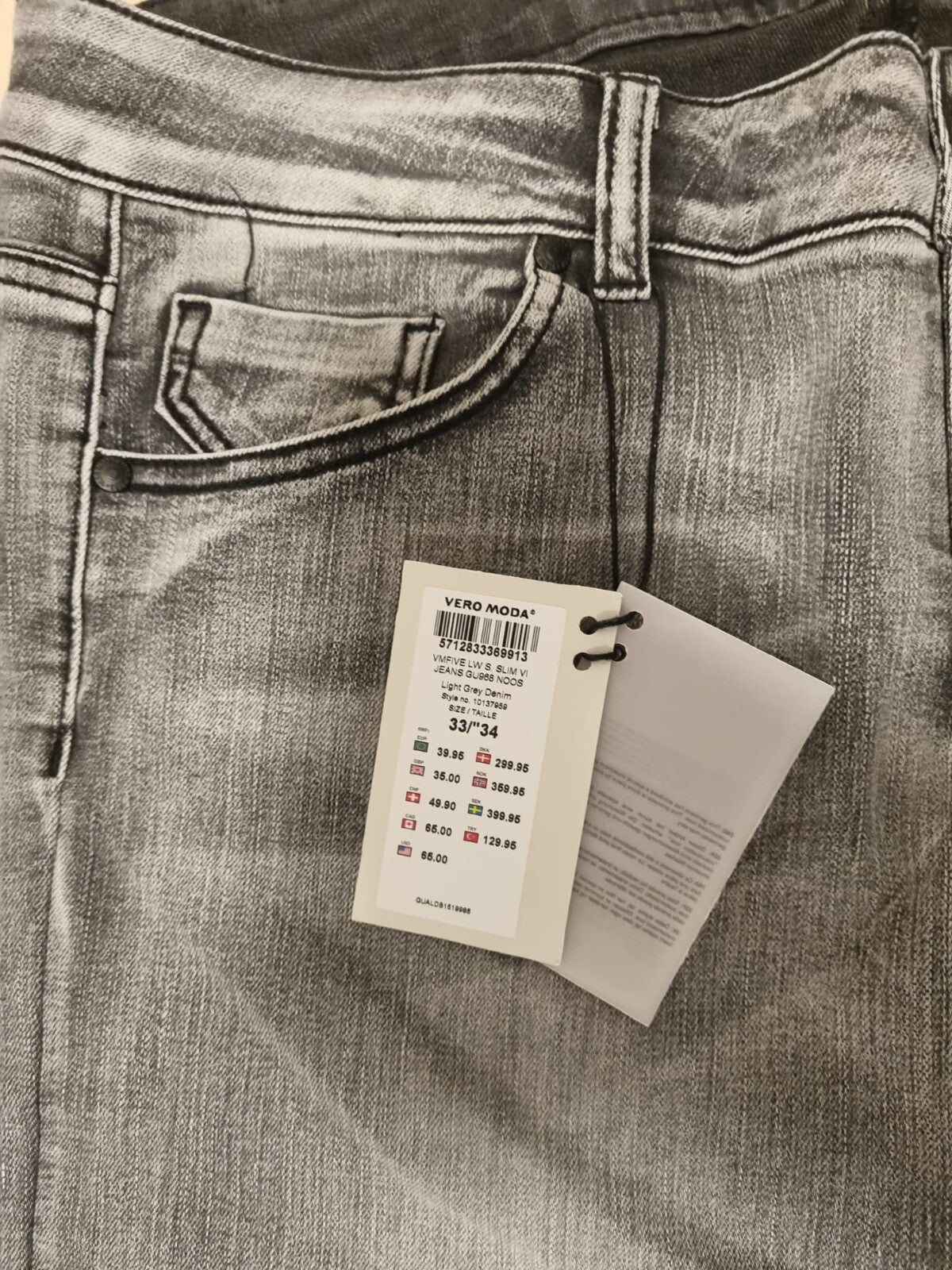 ✨Vero Moda Damen Jeans Slim Fit Low Waist Grau W33 34 kleine Schönheitsfehler E8