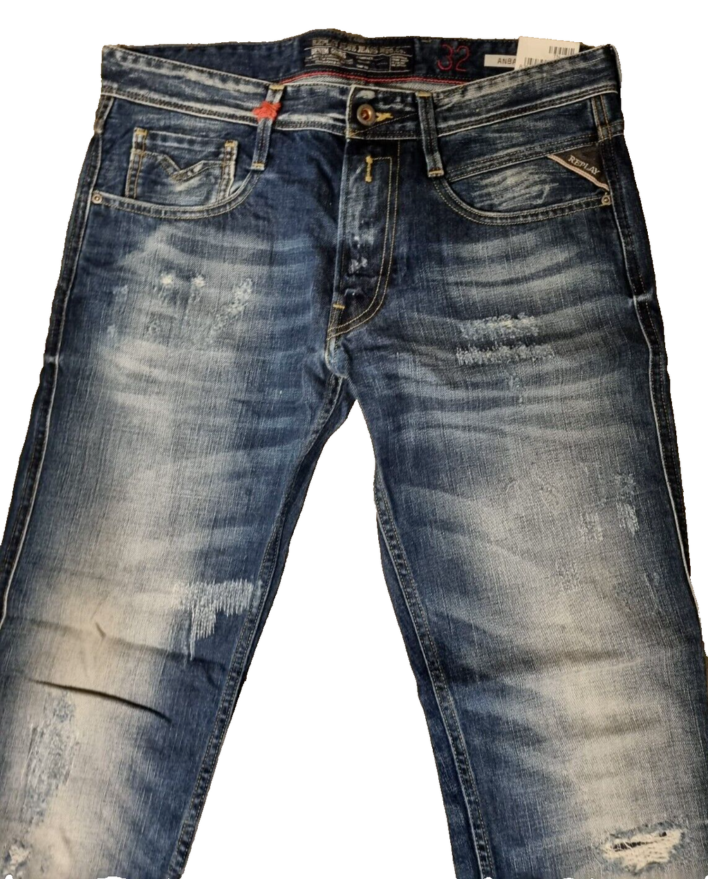 REPLAY Herren Jeans Anbass M914F W32 L34 Slim Fit Denim Blau SLR4B1