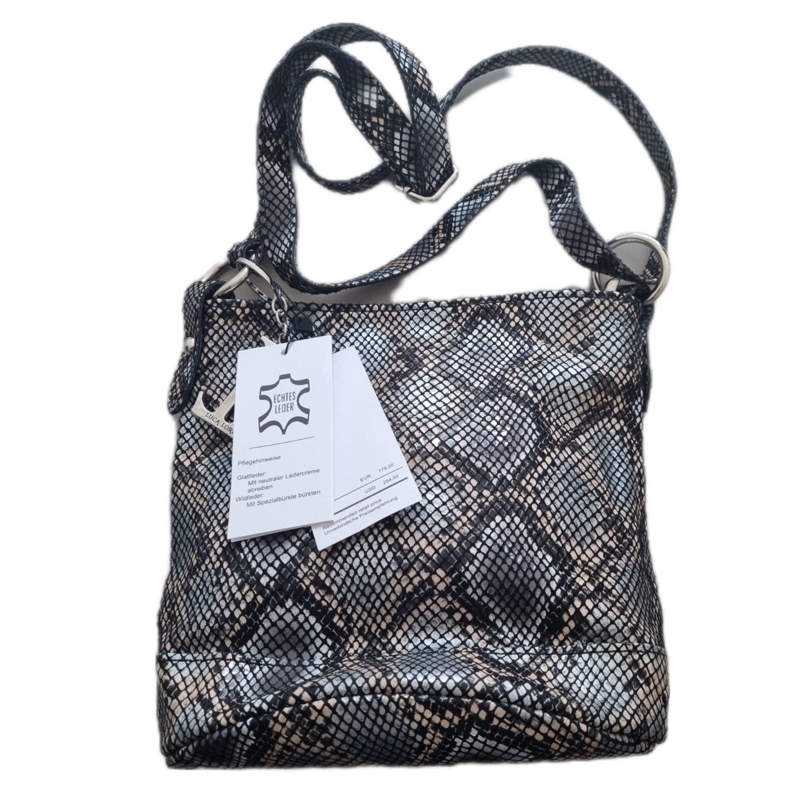 Damentasche Luca Lorenzo Beutel - echt Leder - Handtasche Umhängetasche Schlange