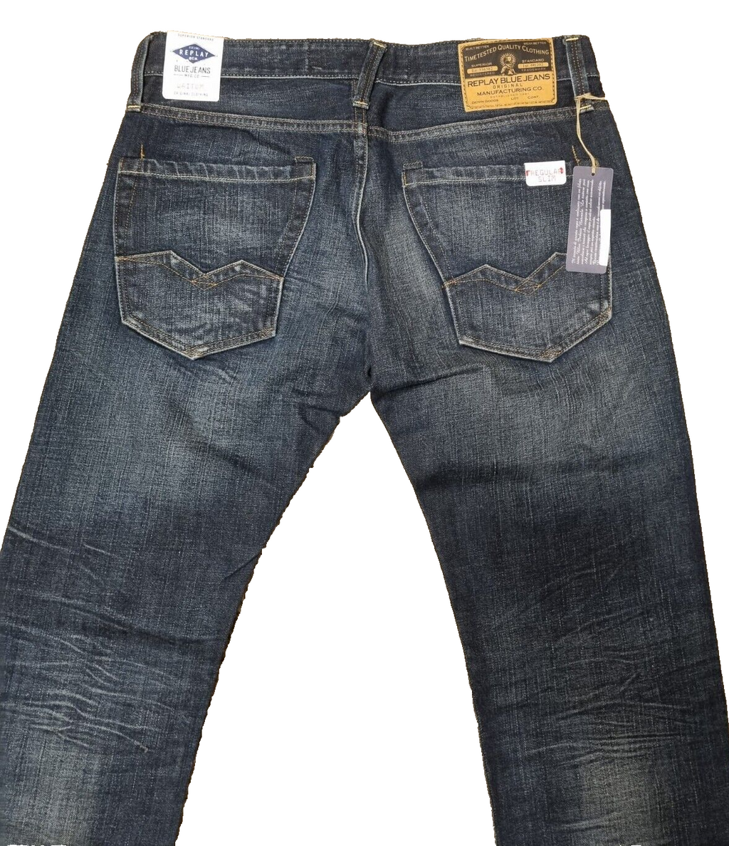 REPLAY Herren Jeans Waitom W31 L34 | Regular Slim Fit | Dunkelblau | M983 BR3E1