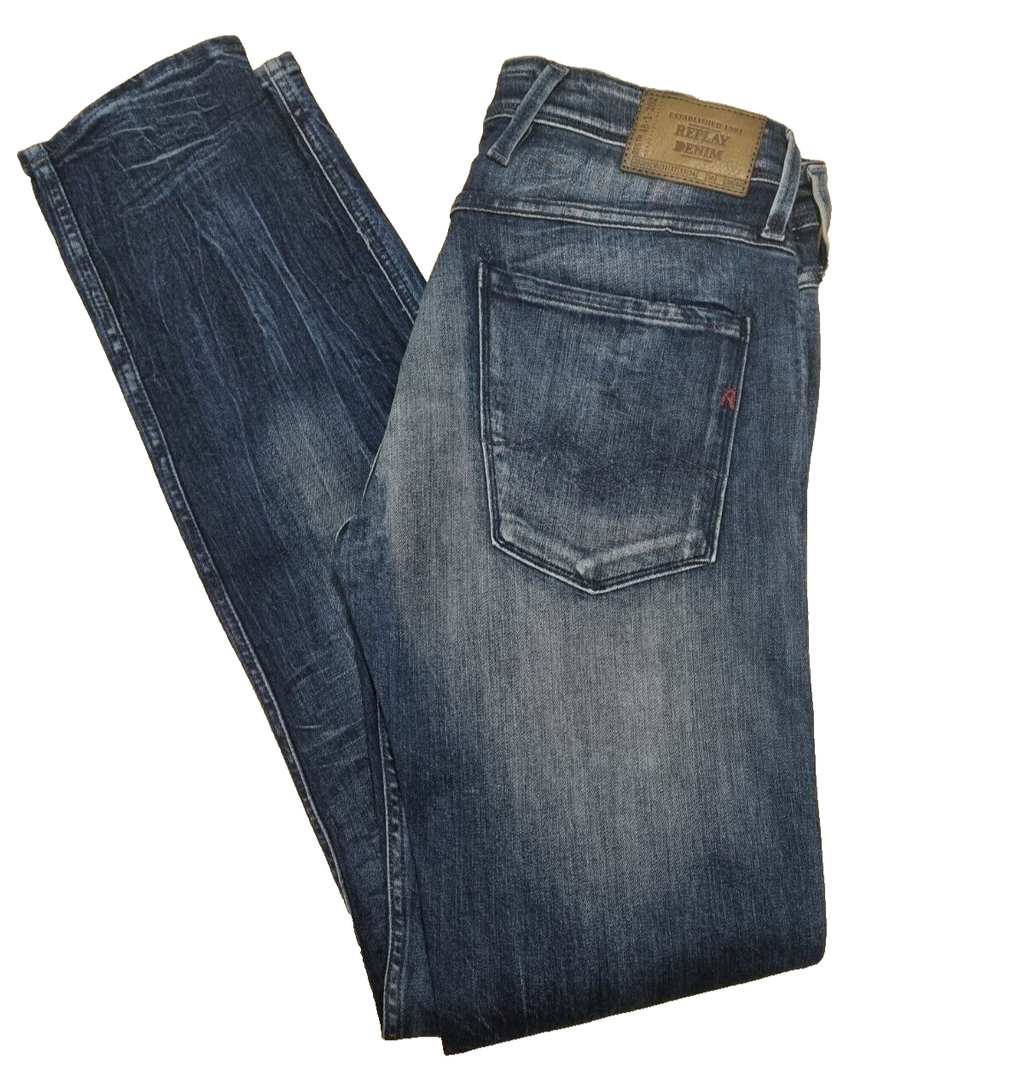 Replay Herren Jeans ANBASS, W31 L34, Dunkelblau, Slim Fit, Modern Look Hose D6