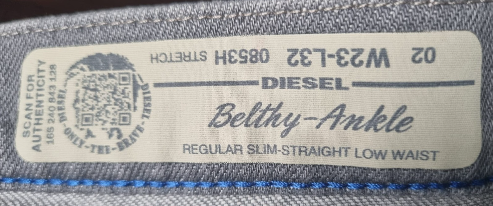 DIESEL Damen Jeans Belthy-Ankle W23 L32 | Super Slim Straight | Grau Stretch