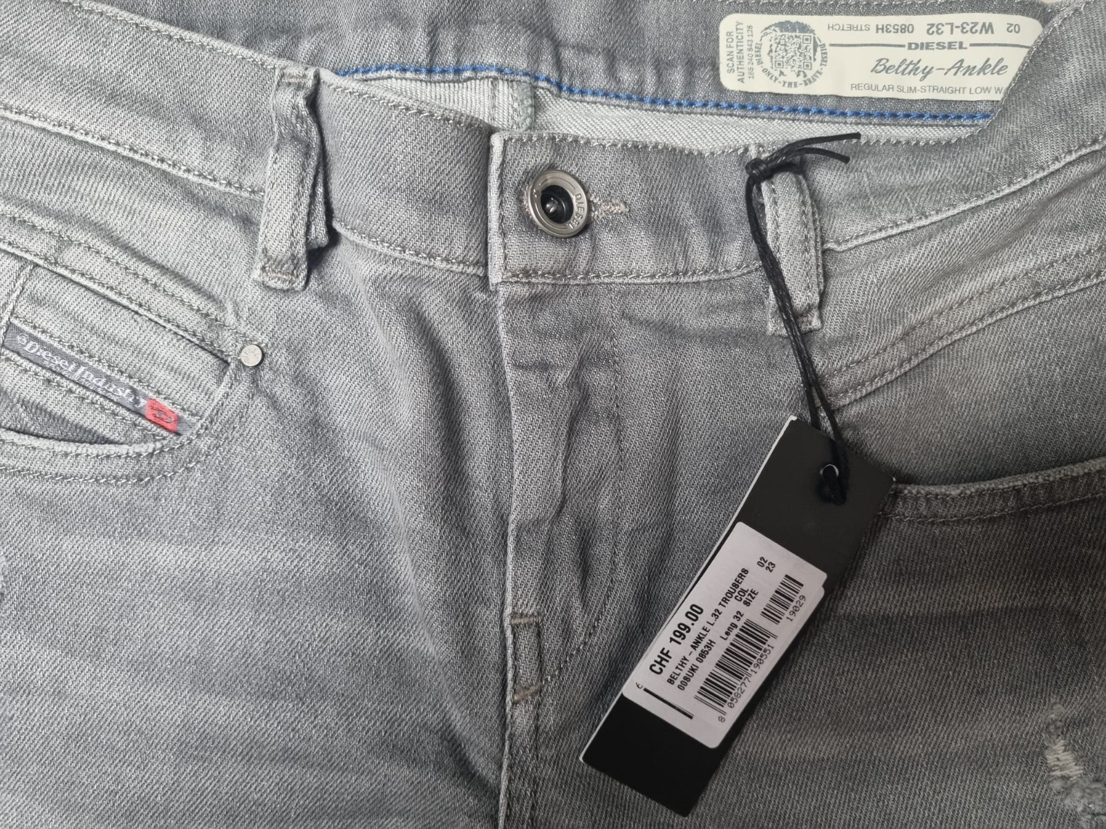 DIESEL Damen Jeans Belthy-Ankle W23 L32 | Super Slim Straight | Grau Stretch