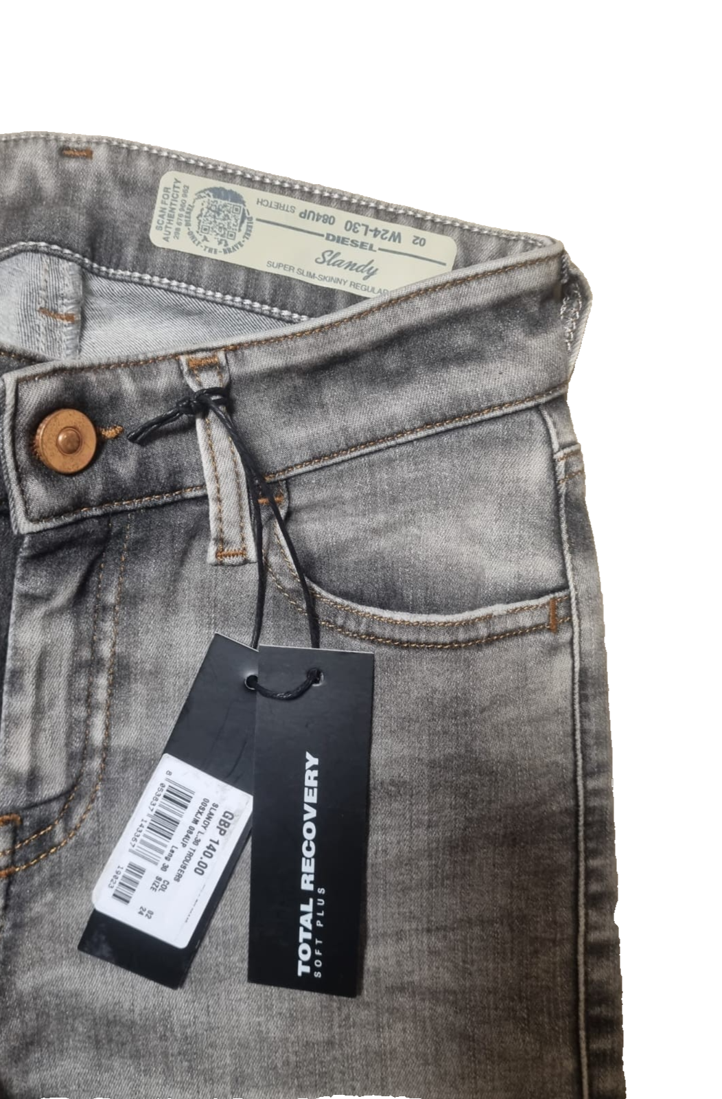 DIESEL Damen Jeans Slandy W24 L30 Grau Super Slim Skinny Regular Waist 00SXJM K2