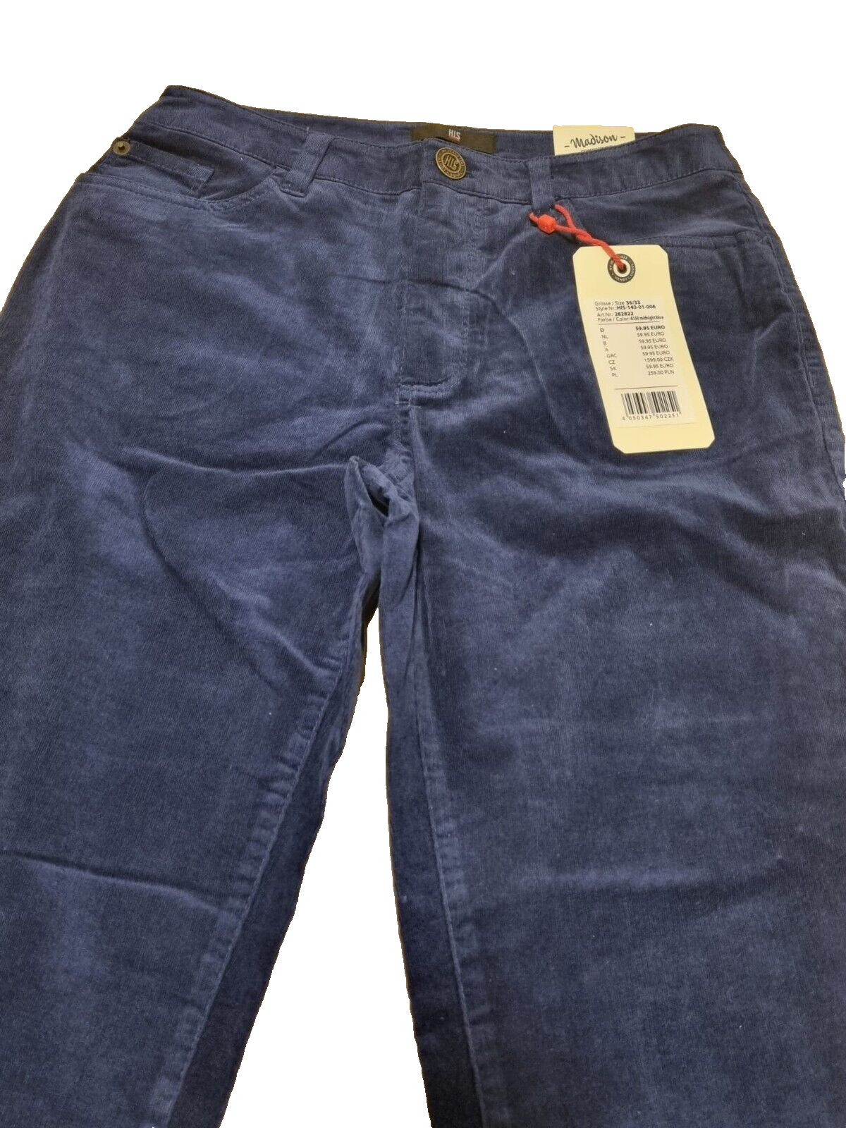 🔥 HIS Damen Jeans Madison Comfort Fit 36/33 High Waist Slim Leg - Blau Cord E8