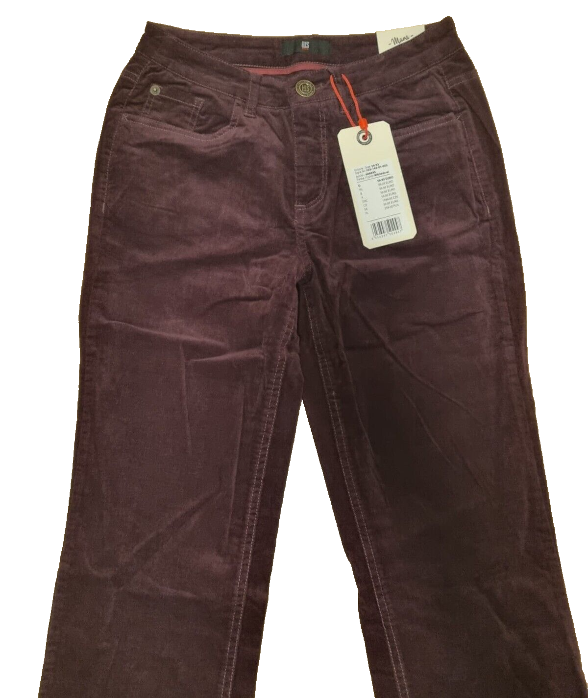 ✨ HIS Damen Jeans MARA Regular Mid Rise Straight Leg 34/33 Bordo Cord Denim E8