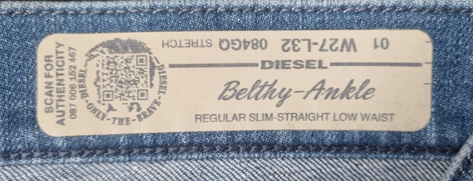 DIESEL Damen Jeans Belthy-Ankle W27 L32 Blau 00SUKI 084GQ Slim Straight