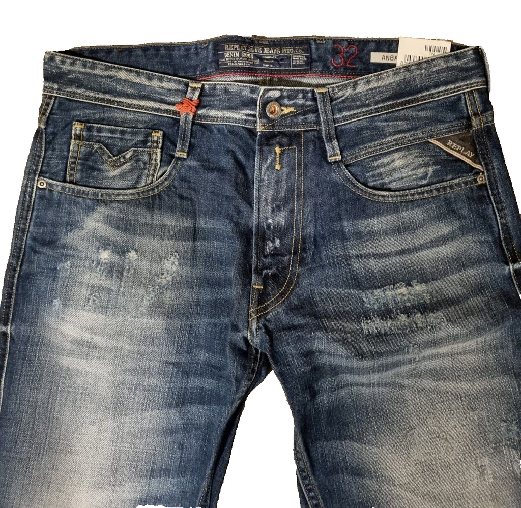 REPLAY Herren Jeans Anbass M914F W32 L32 Slim Fit Denim Blau SLR4B1