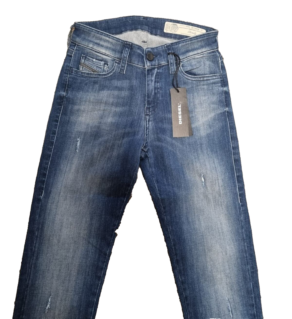 DIESEL Damen Jeans SLANDY – Super Slim Skinny Regular Waist – W24 L32 – Blau T15