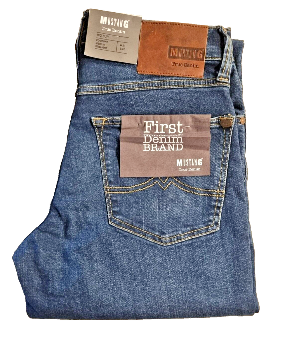 MUSTANG Herren Jeans Big Sur W31 L32 Blau Comfort Fit Straight Leg N Waist PL1B3