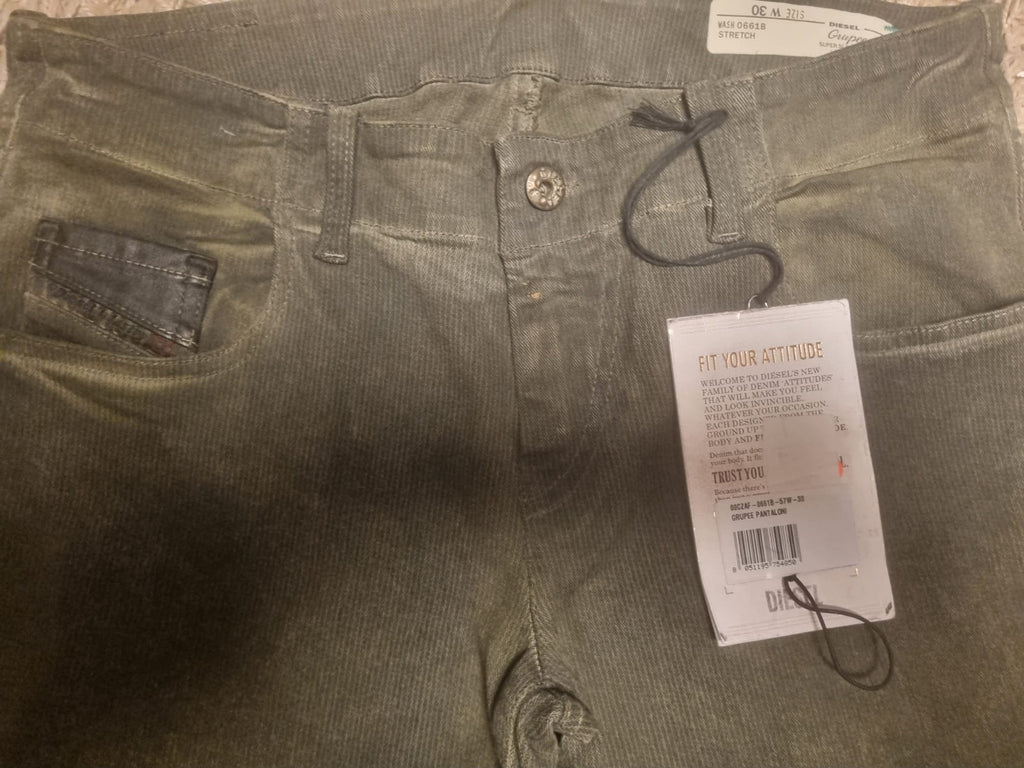 DIESEL Damen Jeans Grupee W30 Grün 00CZAF 066B Super Slim Skinny Low Waist