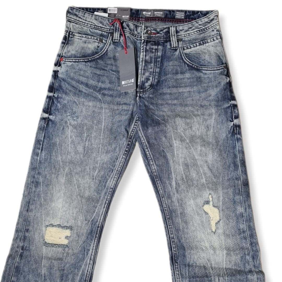 MUSTANG Herren Jeans Michigan Straight W32 L30 Blau Regular Fit Medium Rise BR2E