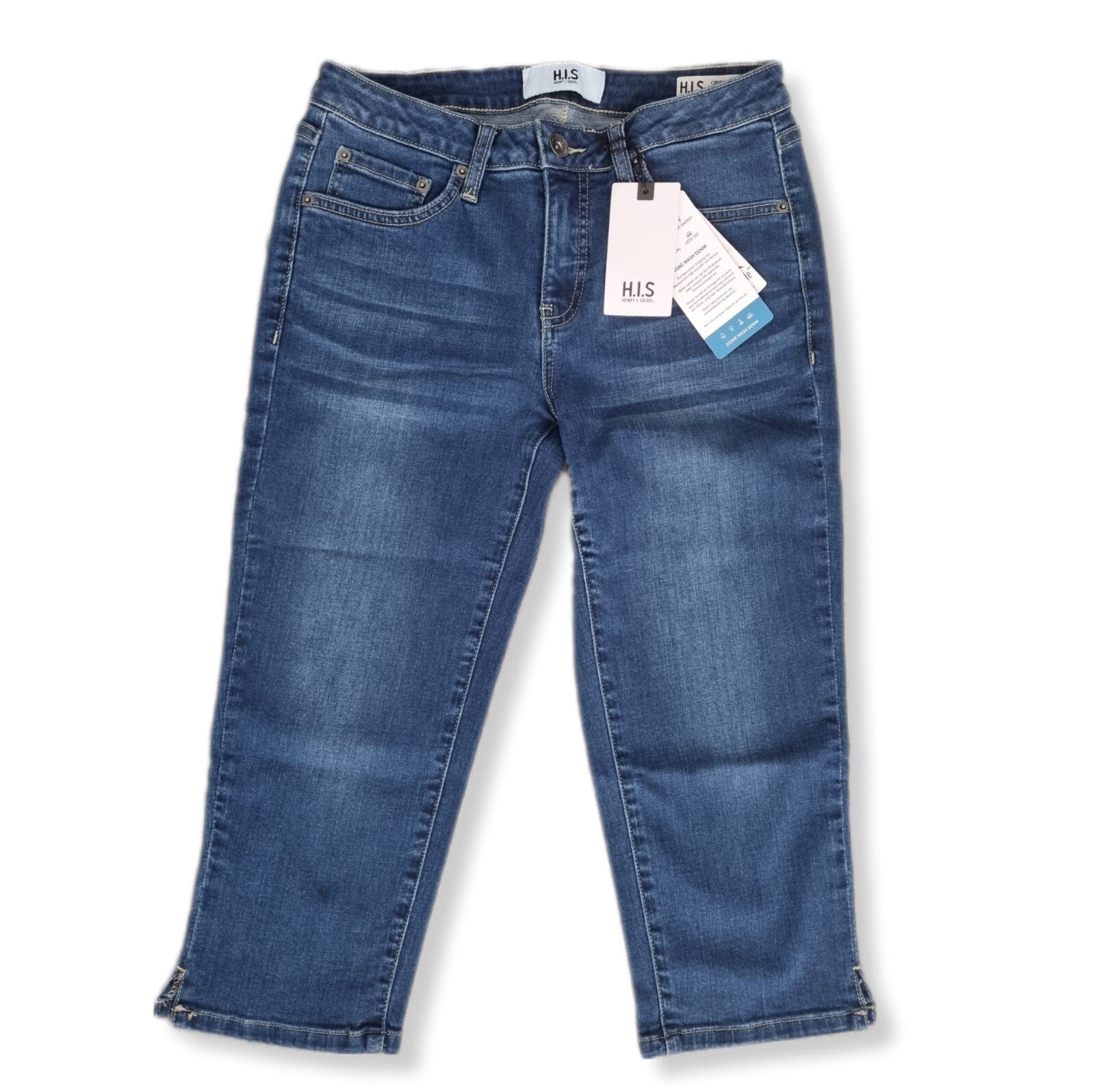 H.I.S Damen 3/4 Capri Slim Fit Hose HIS Frauen Jeanshose Women Jeans Shorts Blau