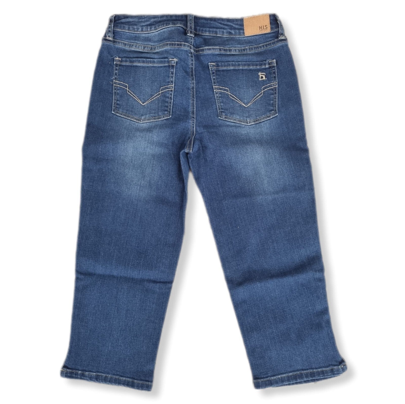H.I.S Damen 3/4 Capri Slim Fit Hose HIS Frauen Jeanshose Women Jeans Shorts Blau