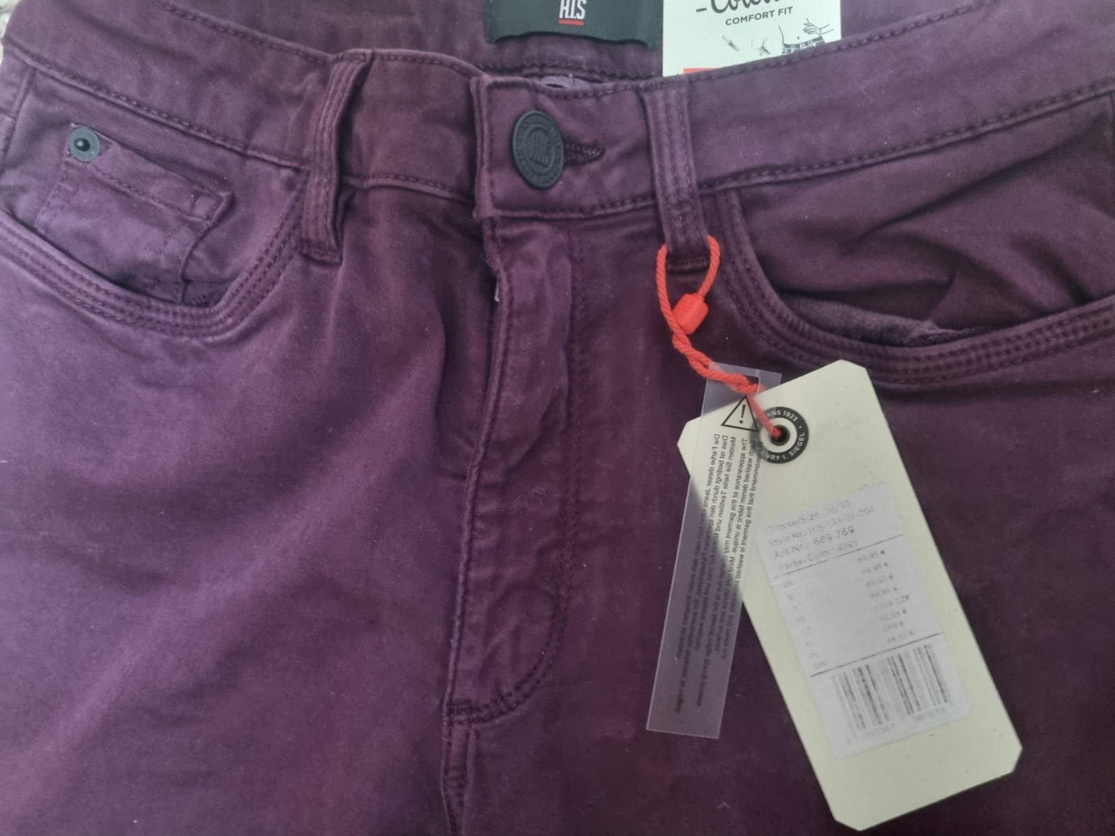 H.I.S Damen Jeans Coletta Comfort Fit High Rise Straight Bordo Gr.36 L33 M4