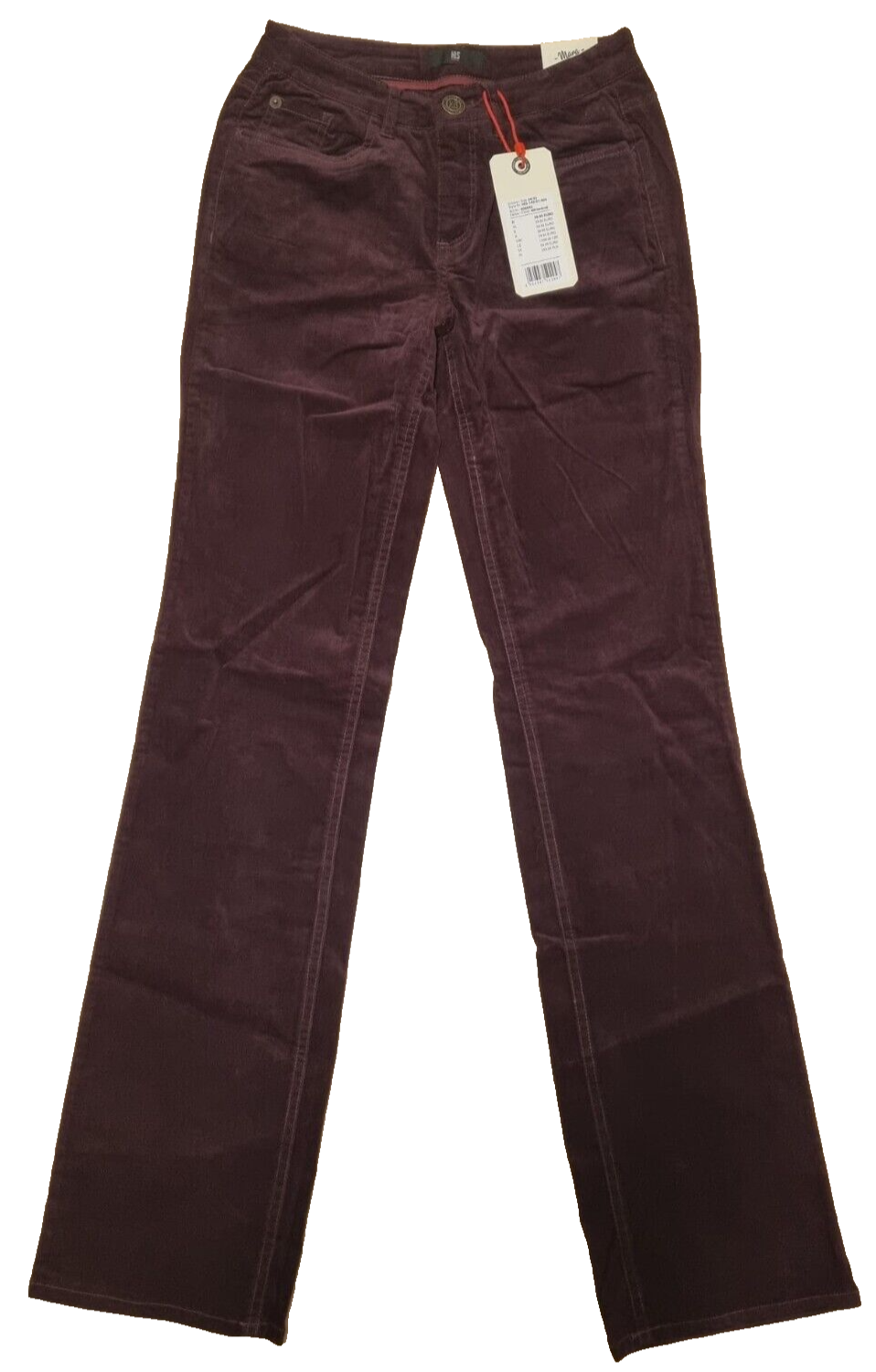 ✨ HIS Damen Jeans MARA Regular Mid Rise Straight Leg 34/33 Bordo Cord Denim E8