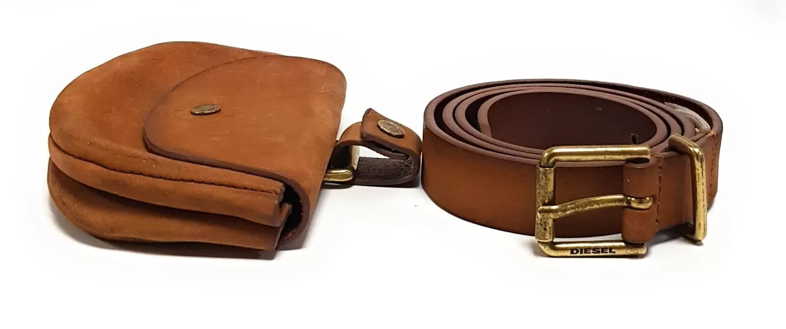 DIESEL BOCKET Ledergürtel 95 cm Braun mit abnehmbarer Tasche Echtleder Unisex 39