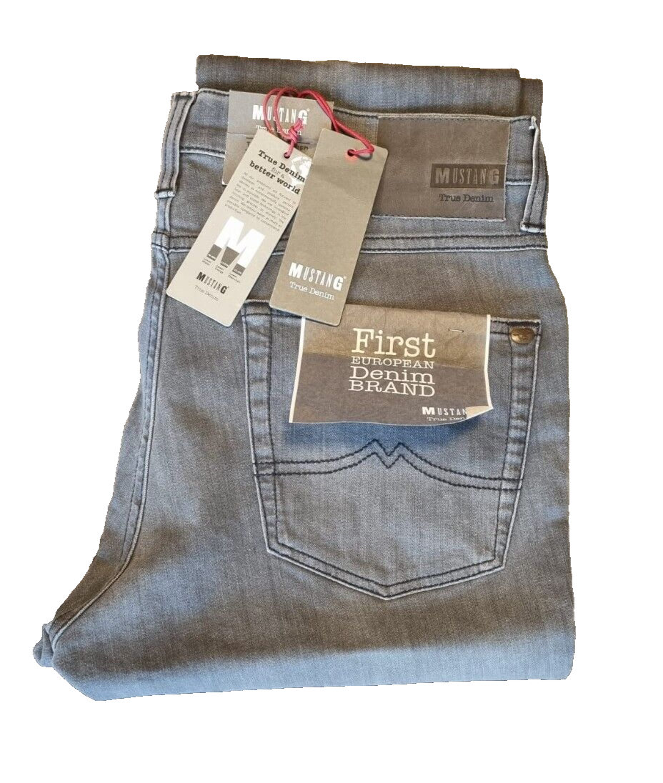 MUSTANG Herren Jeans Tramper Tapered W38 L34 Slim Fit Grau Medium Rise BR1E2