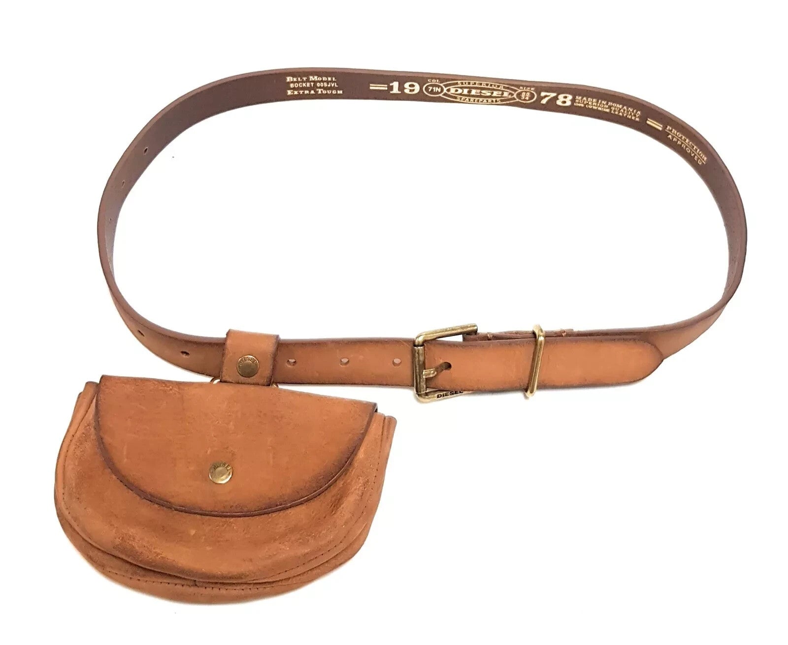 DIESEL BOCKET Ledergürtel 95 cm Braun mit abnehmbarer Tasche Echtleder Unisex 39